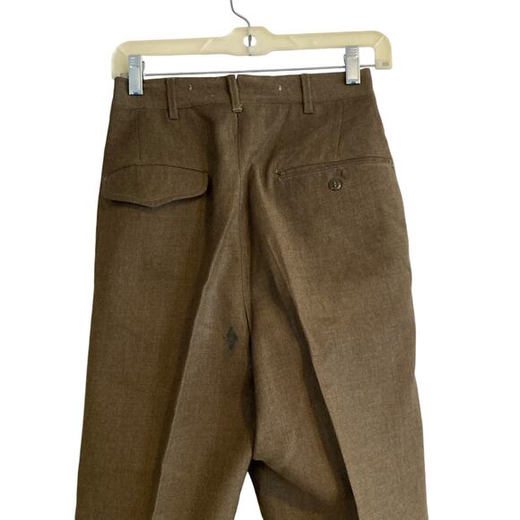 Vintage US Army 50s Olive Drab Green Button Fly High Waist Wide Leg Pants 25x27 - Picture 15 of 16